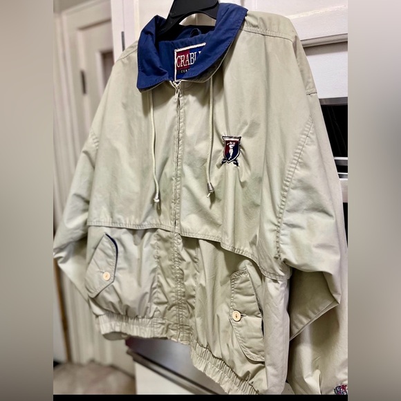 CRABLE MENS GOLF WATERPROOF JACKET KHAKI W/ BLUE TRIM - Picture 7 of 12